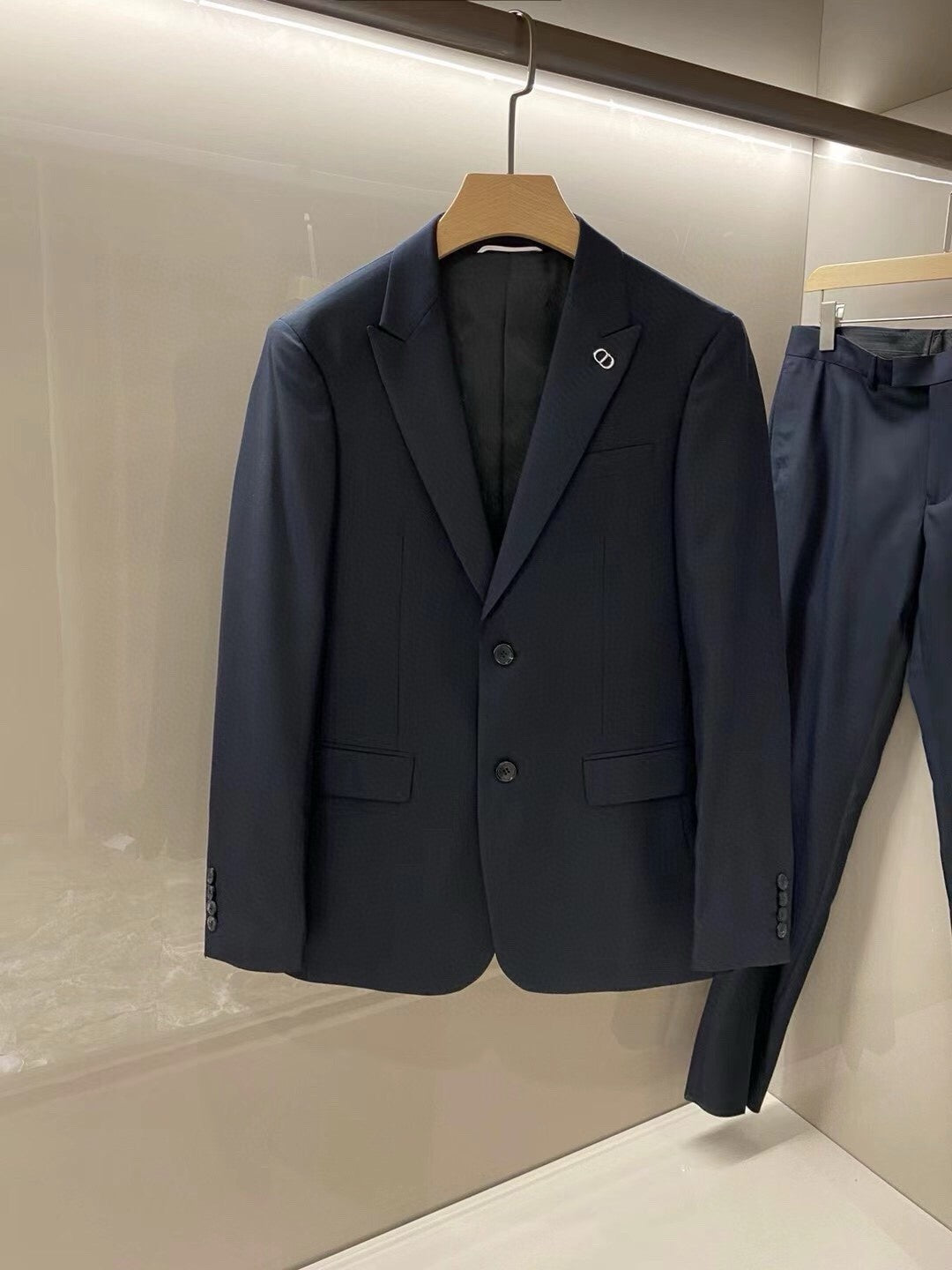 Dior Men's Spring/Autumn Solid Color Business Casual V-neck Single-breasted Wool Blazer Suit Jacket and Trousers Pants Set #77158
