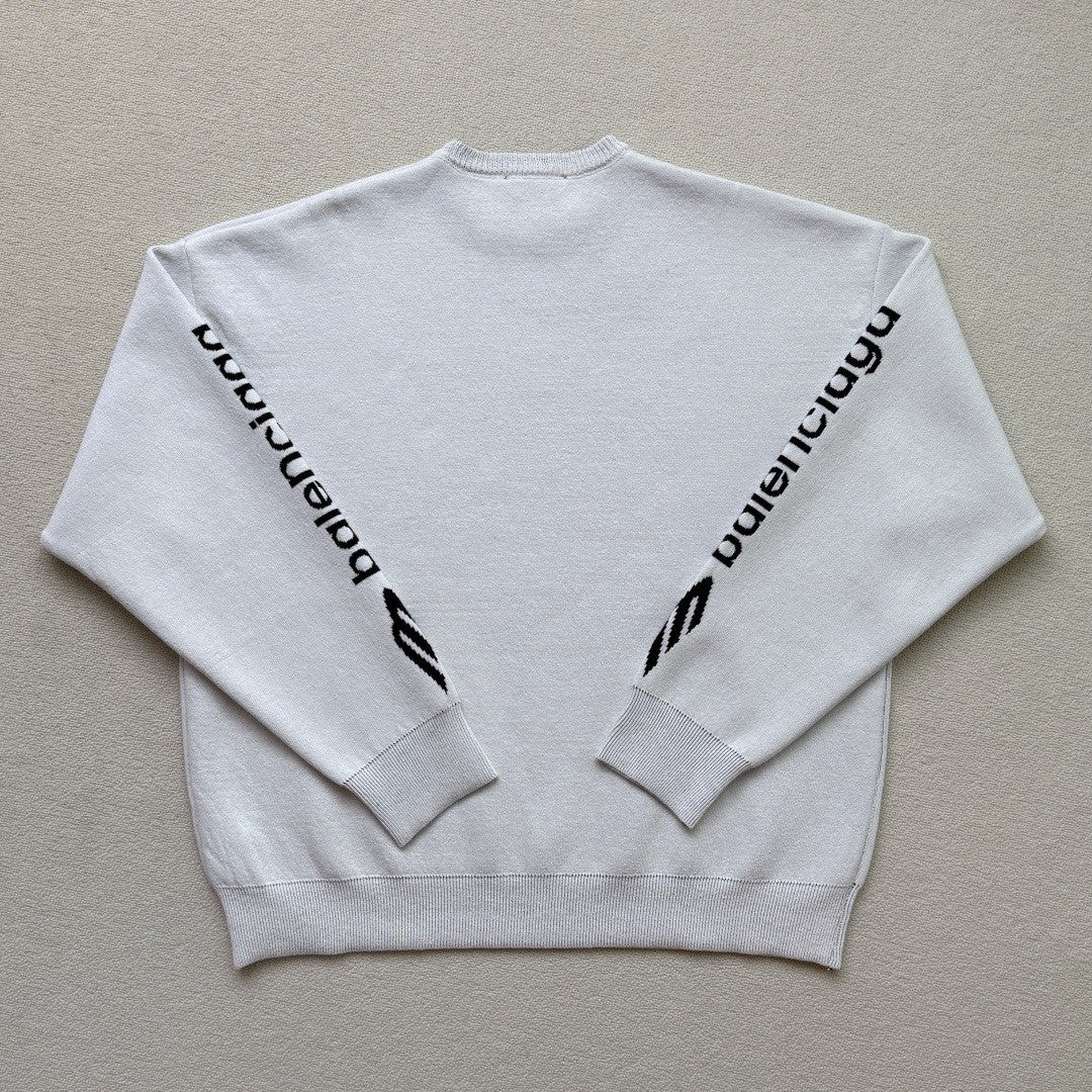 Balenciaga Men's 3B Sports Icon Ski Crewneck in White Black #334344