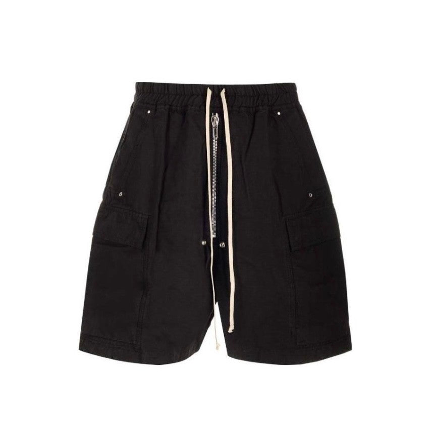 Rick Owens Men's Summer High Street Elastic Waist Tie Straight Solid Color Casual Nylon Shorts #71641