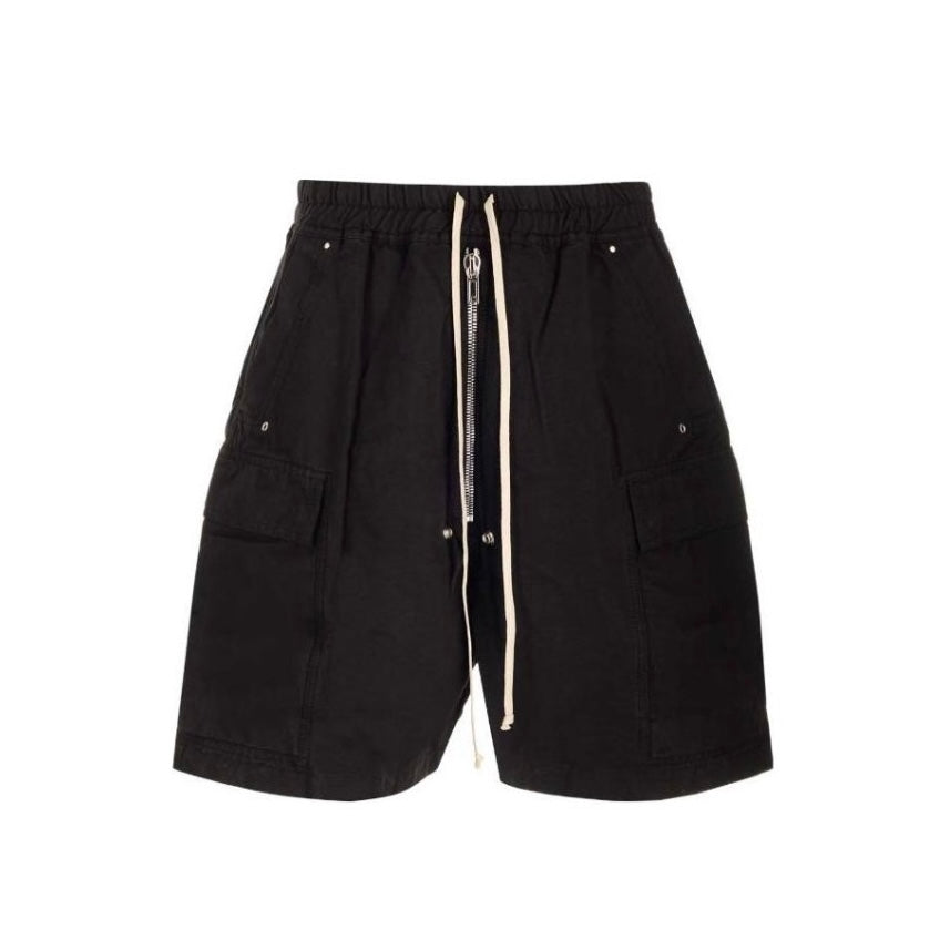 Rick Owens Men's Summer High Street Elastic Waist Tie Straight Solid Color Casual Nylon Shorts #71641
