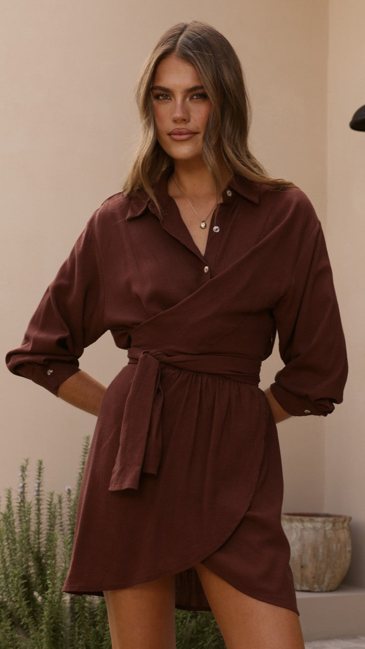Zaida Shirt Mini Dress - Chocolate