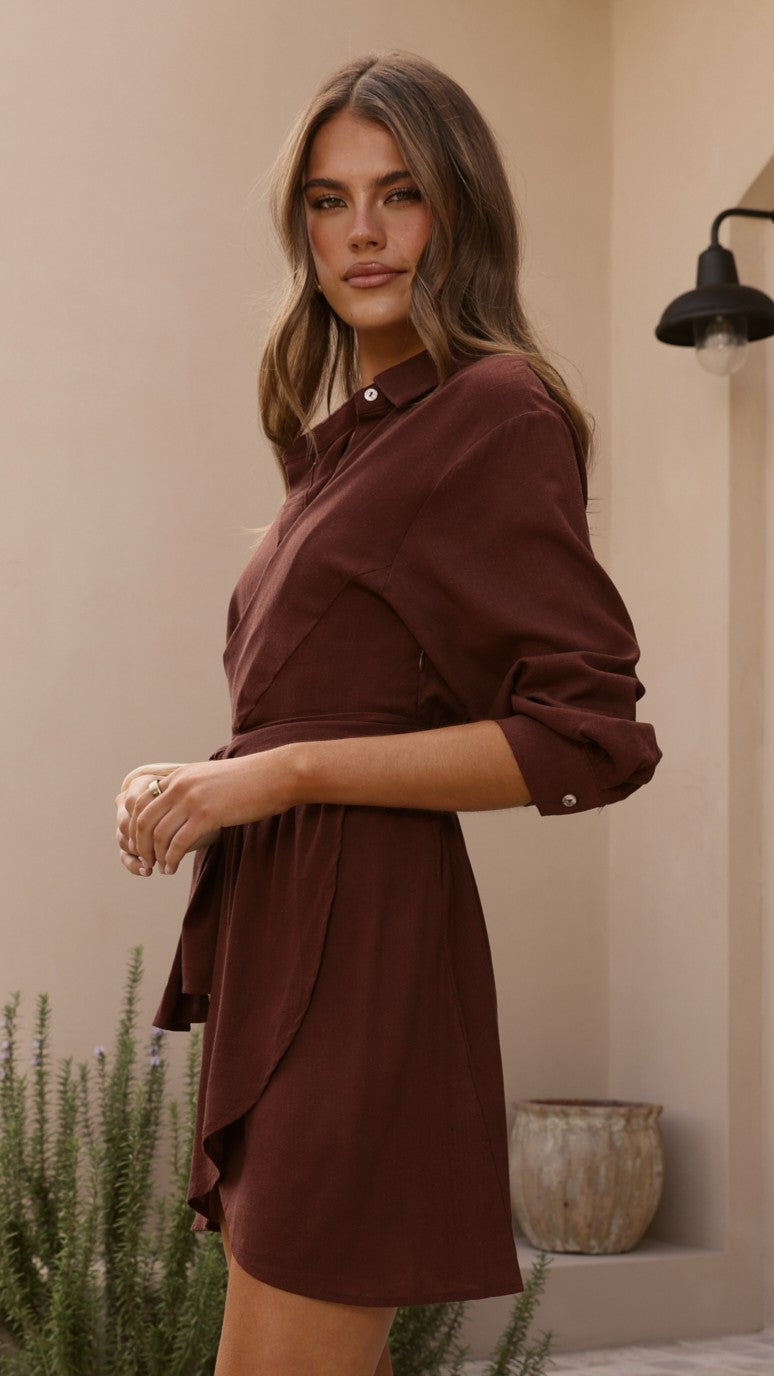 Zaida Shirt Mini Dress - Chocolate