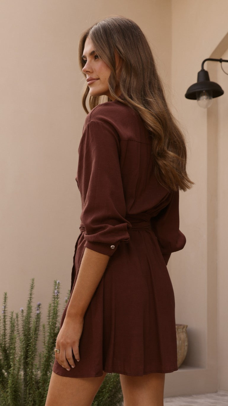 Zaida Shirt Mini Dress - Chocolate