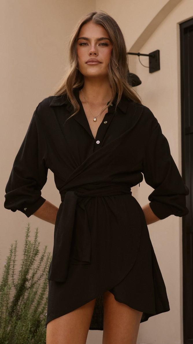 Zaida Shirt Mini Dress - Black