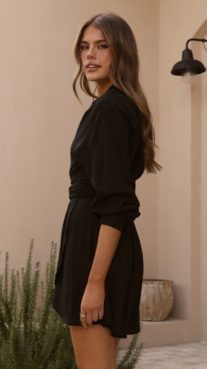 Zaida Shirt Mini Dress - Black