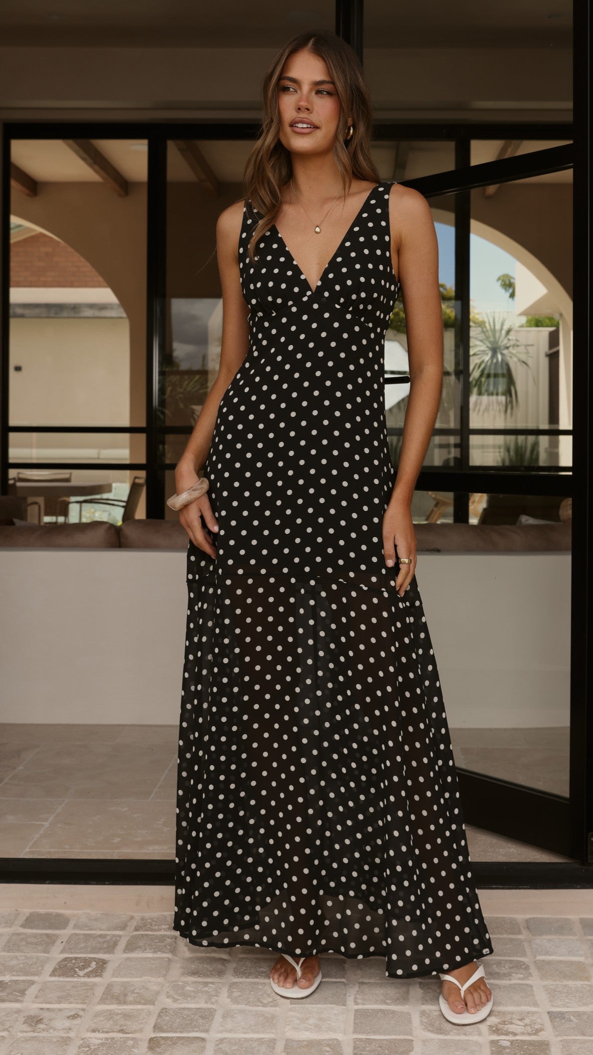 Oriella Maxi Dress - Black Polka