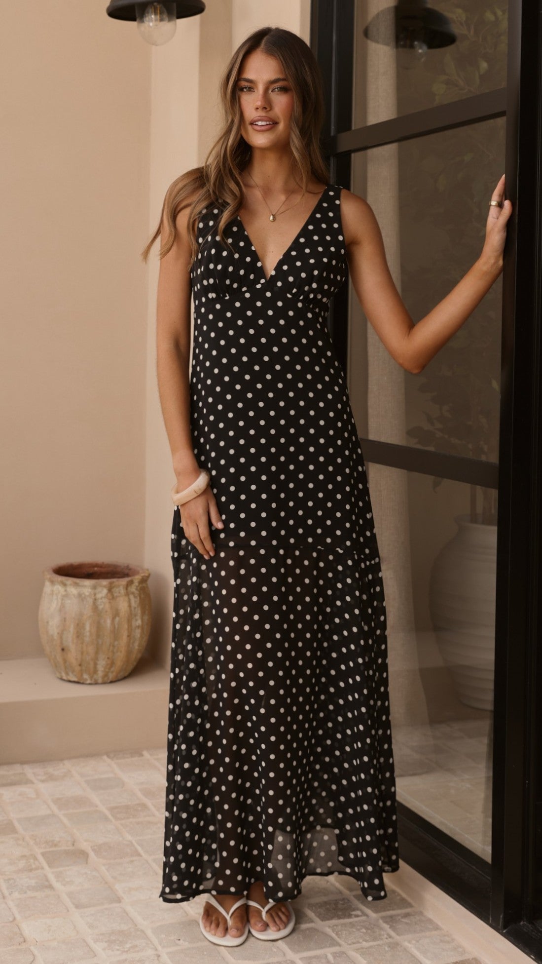Oriella Maxi Dress - Black Polka