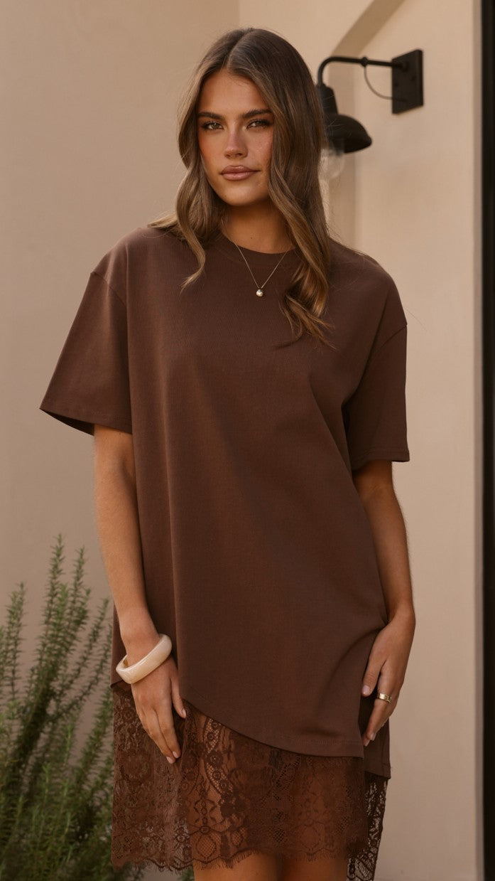 Avei Lace T-Shirt Mini Dress - Chocolate