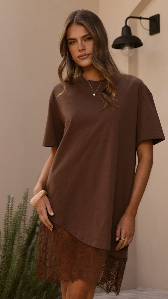 Avei Lace T-Shirt Mini Dress - Chocolate