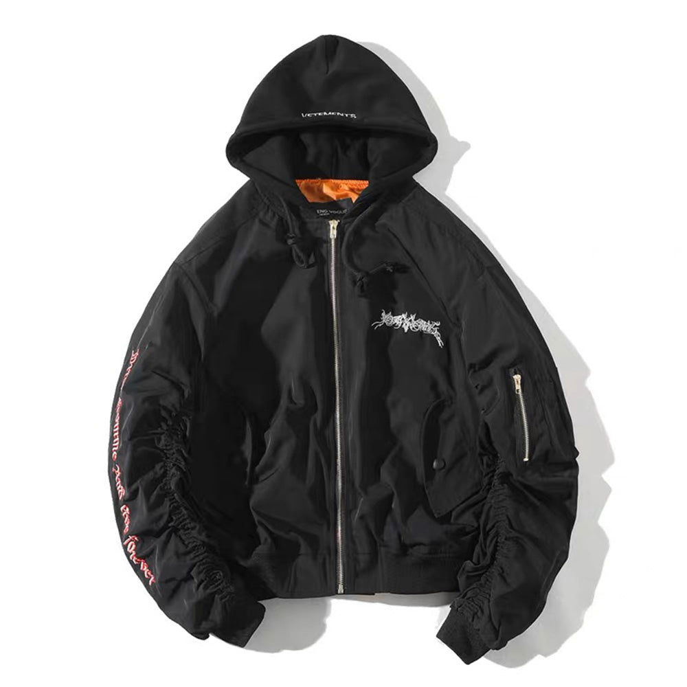 Vetements Men's Fall And Winter Black Embroidered Cotton Long Sleeve Loose Down Jacket Ngvp #6926