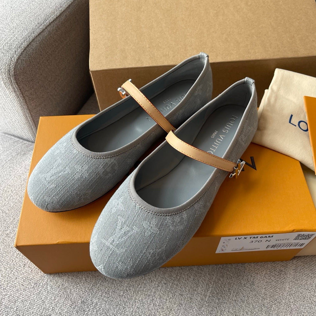 Louis Vuitton x TM ROMY Women's Spring/fall Fashion Classic Round Toe Slip On Logo Print Flat Mary Jane Ballet Flats  Shoes #79212