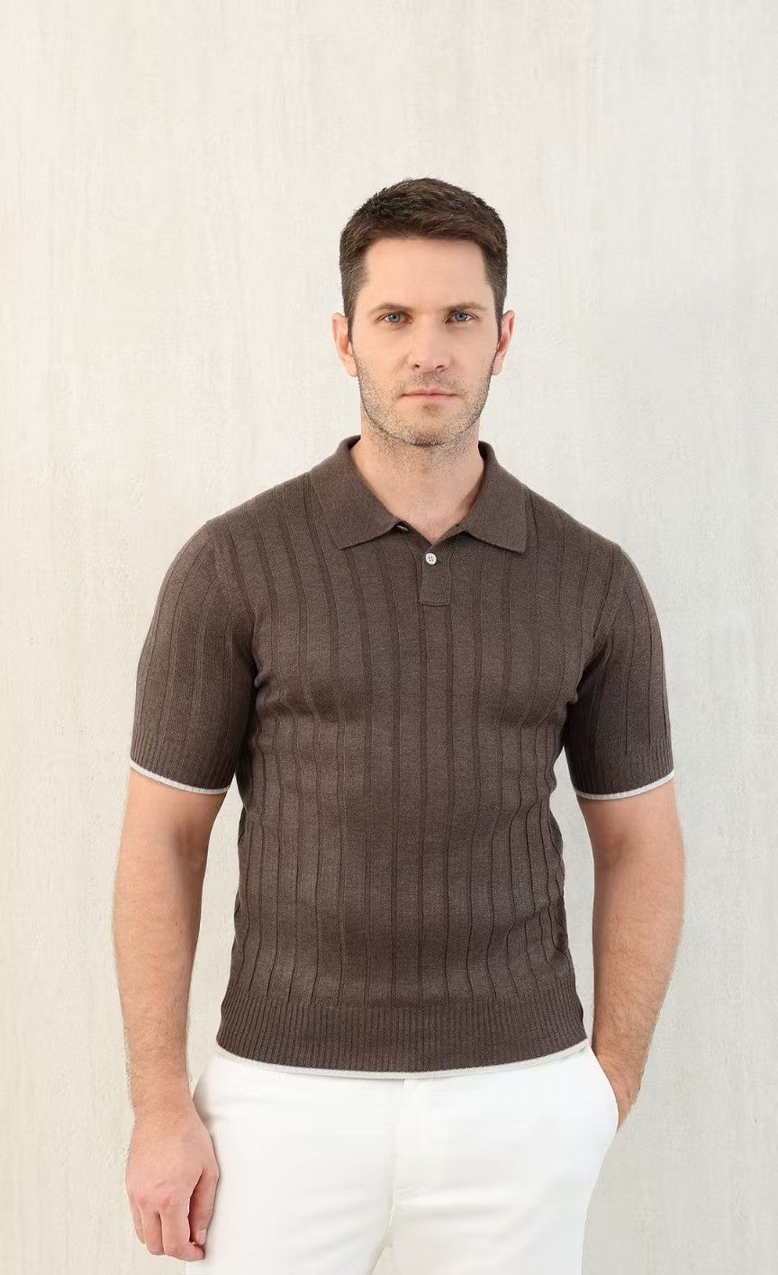 Brunello Cucinelli Men's Spring And Summer Solid Color Lapel Fitted Short Sleeve Polo Shirt Ngvp #1447