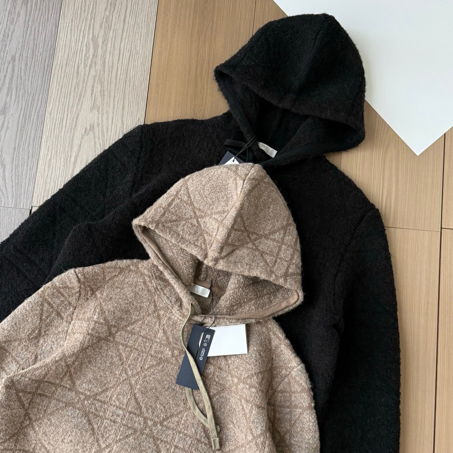 DIOR Cannage Hooded Sweatshirt Beige Cotton and Wool Blend Knit#336735