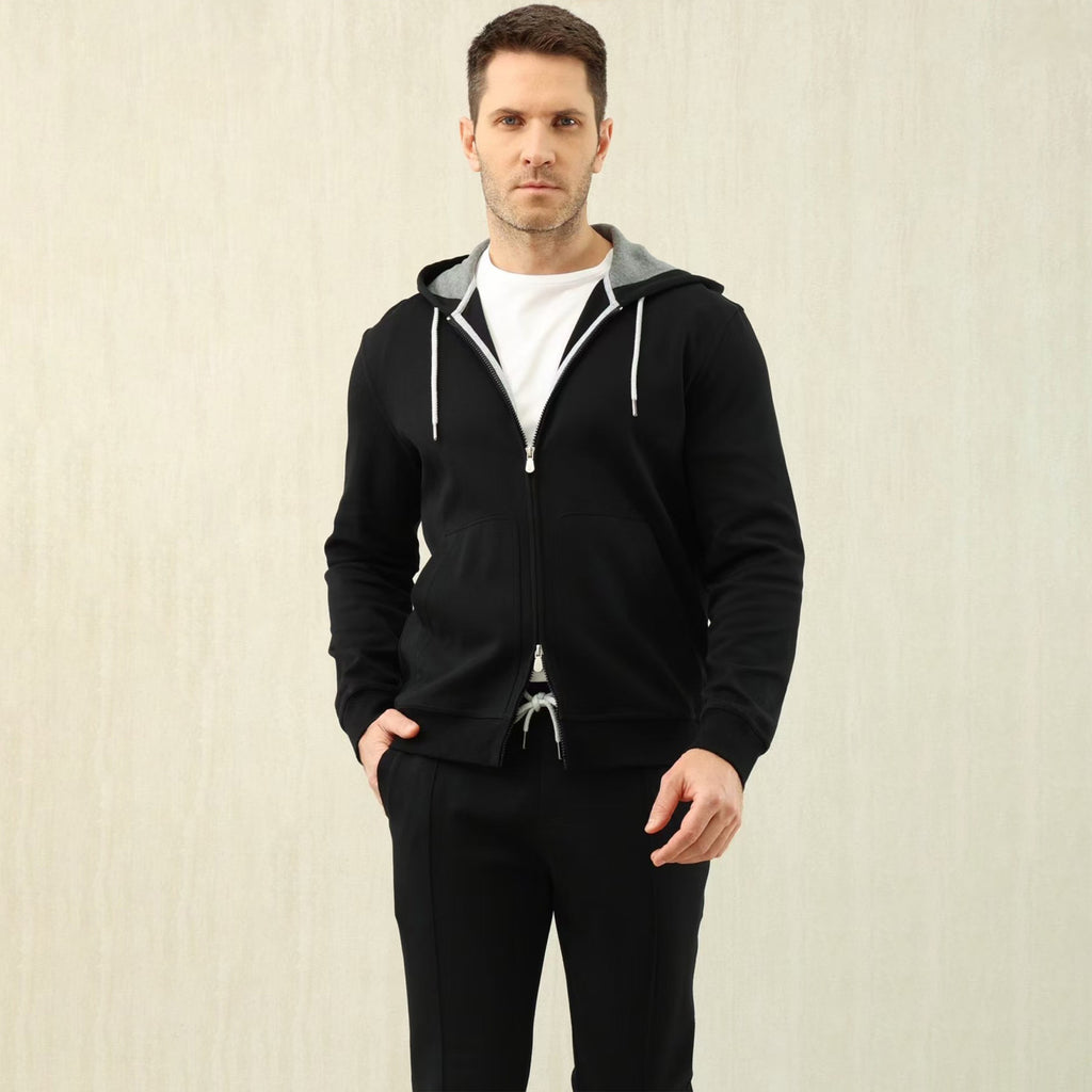 Brunello Cucinelli Men's Solid Colour Hooded Zip Sweatshirt Jacket Drawstring Comfort Straight Trousers Pants Sweatpants Suit Set  #81324