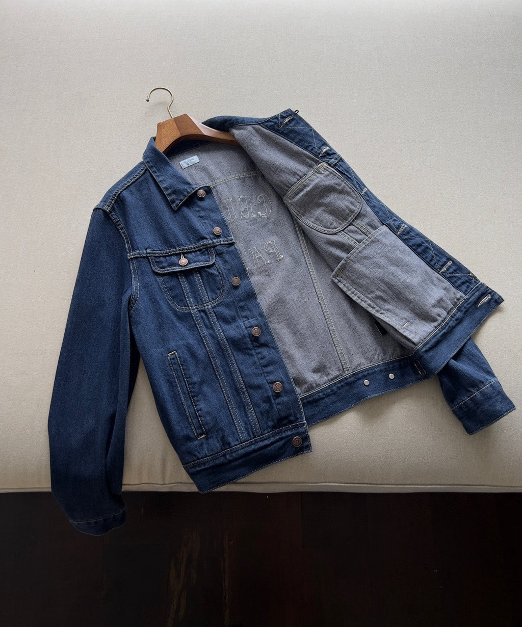 Celine Men's And Women's Spring And Autumn Solid Color Letter Print Single Breasted Long Sleeved Denim Jacket #77737