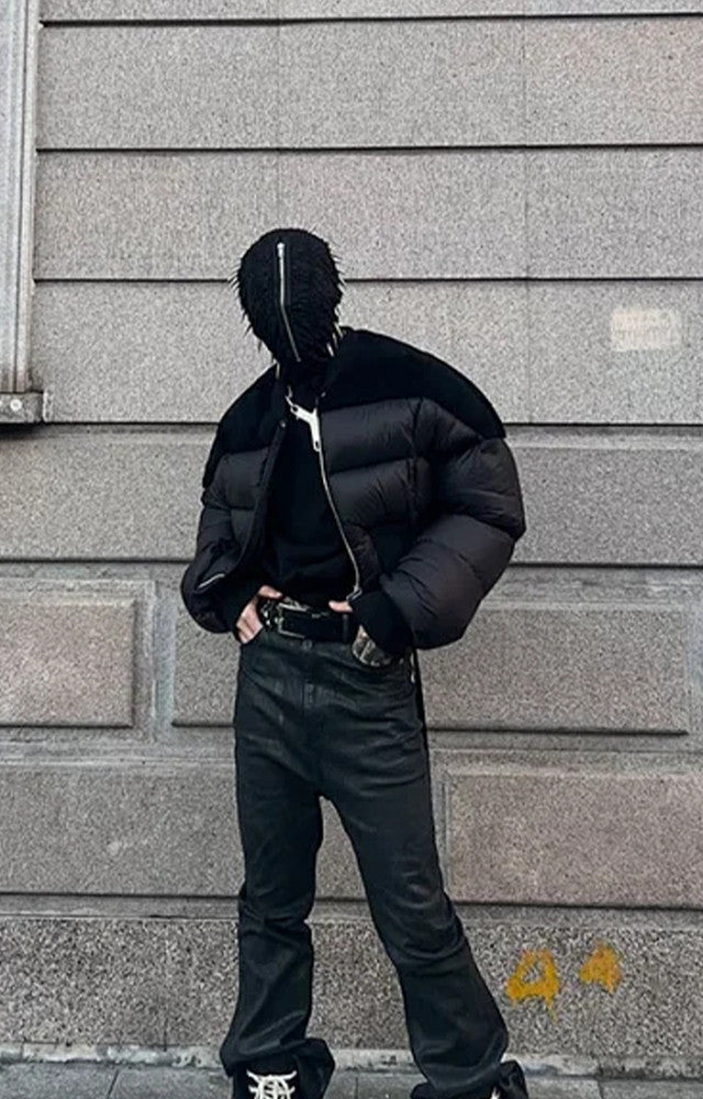 Rick Owens Men's Dark Style Short Splicing Puffer Down Jacket Autumn And Winter Solid Color Zipper Collarless Jacket #81336
