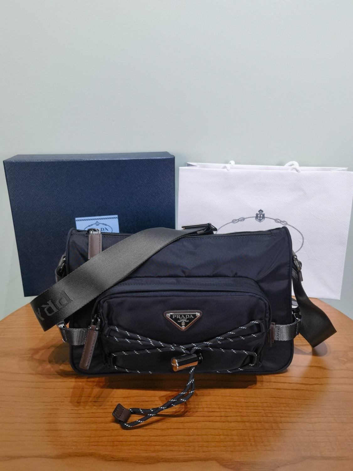 PRADA Black Prada Speedrock Re-nylon Leather Shoulder Bag #334216