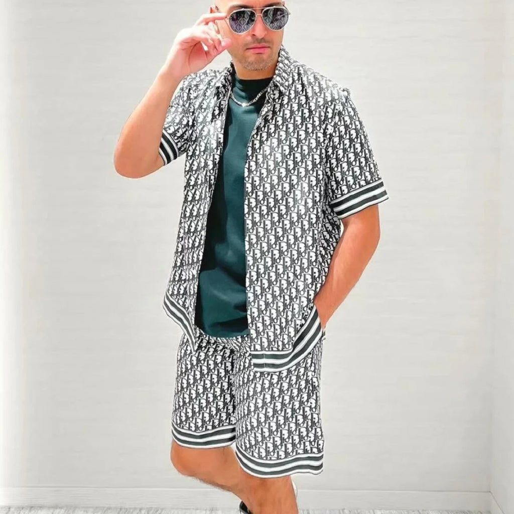 Dior Men's Summer Oblique Print Logo Pattern Short Sleeve Shirt Straight Shorts Set Comfortable Popular Wear Versatile Set Suit #81231