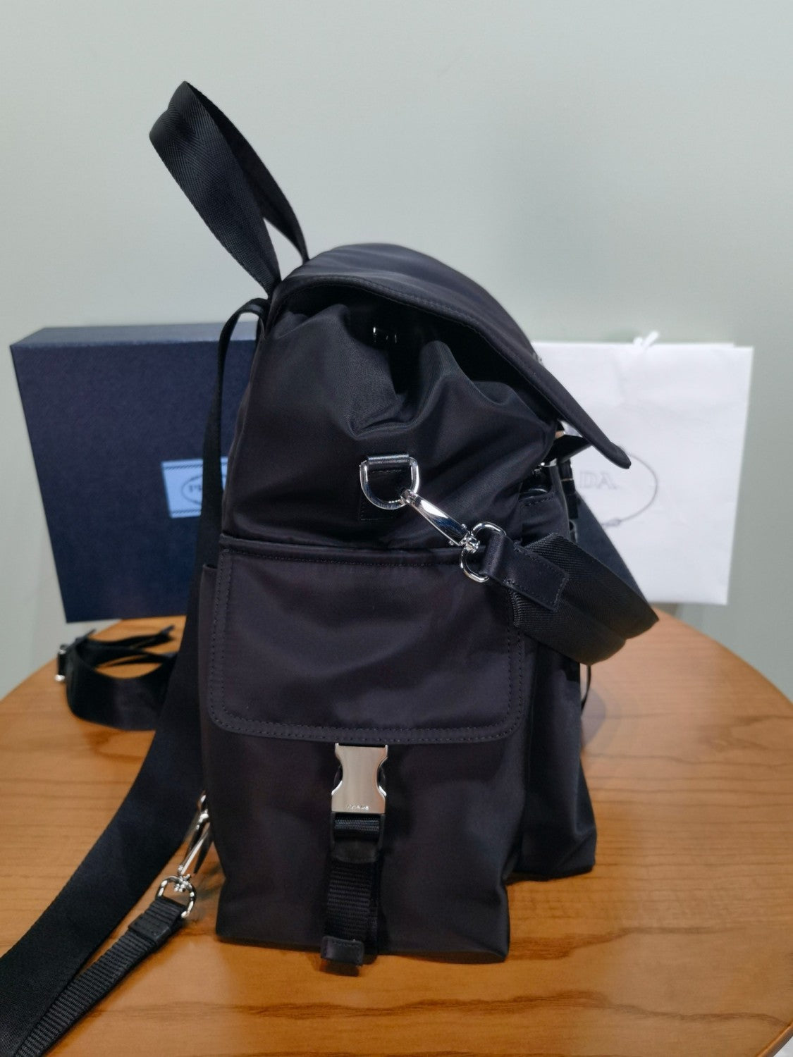 PRADA Black Prada Explore Re-nylon And Leather Backpack #378298