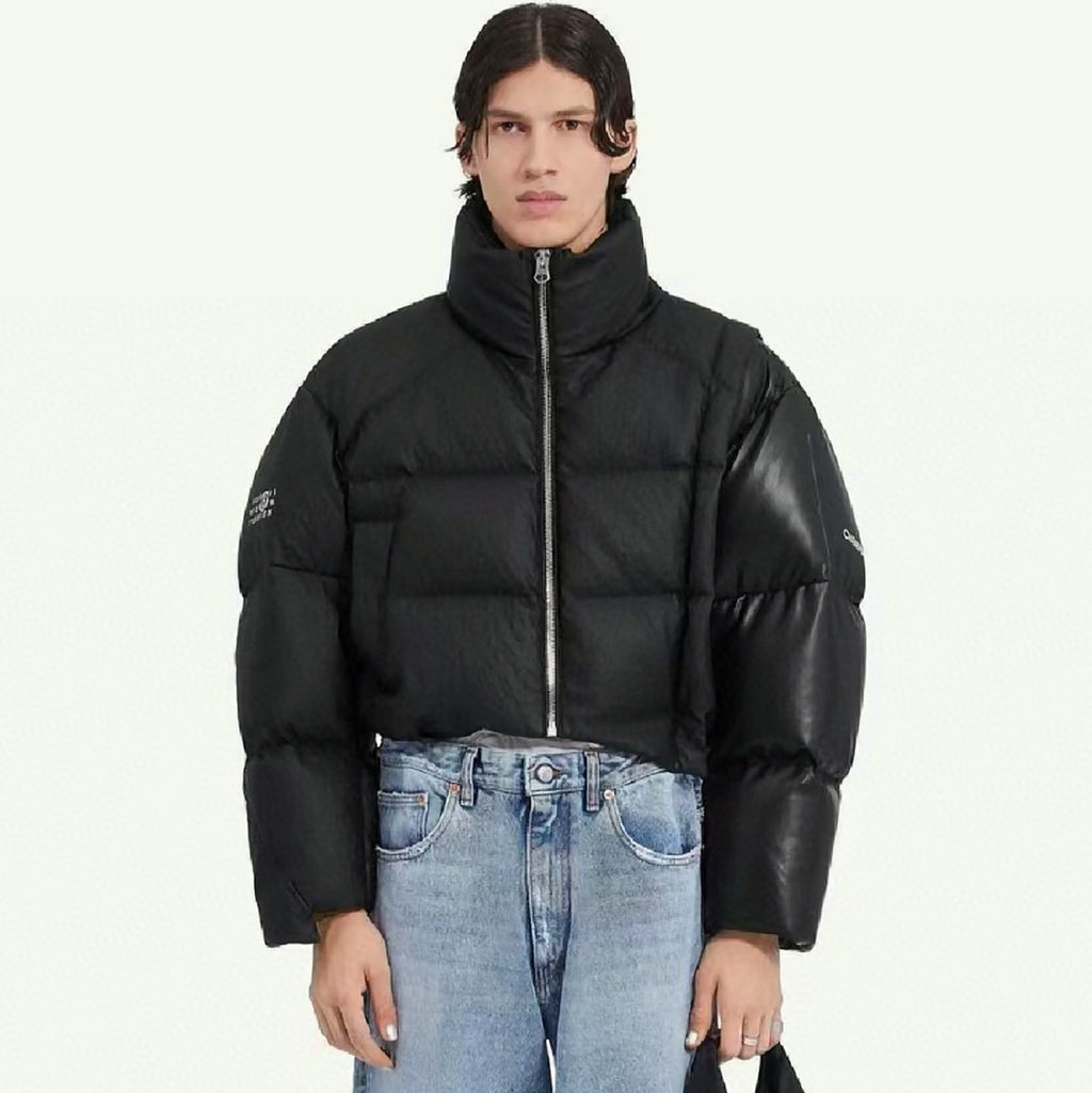 Maison Margiela Men's Winter Black Pleated Wide Down Patchwork Shorts Down Puffer Jacket #97331