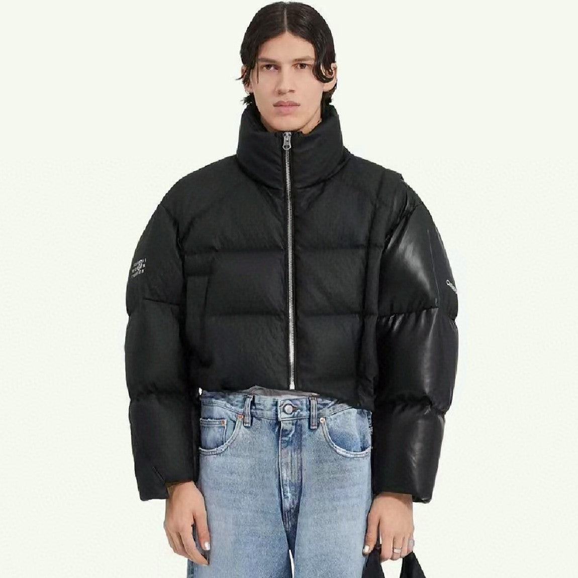 Maison Margiela Men's Winter Black Pleated Wide Down Patchwork Shorts Down Puffer Jacket #97331