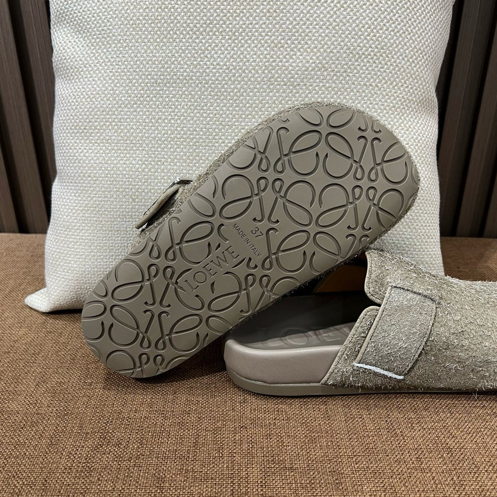LOEWE Women's Summer Solid Color Suede Round Toe Flat Birkenstock Sandals Shoes Slippers #77314