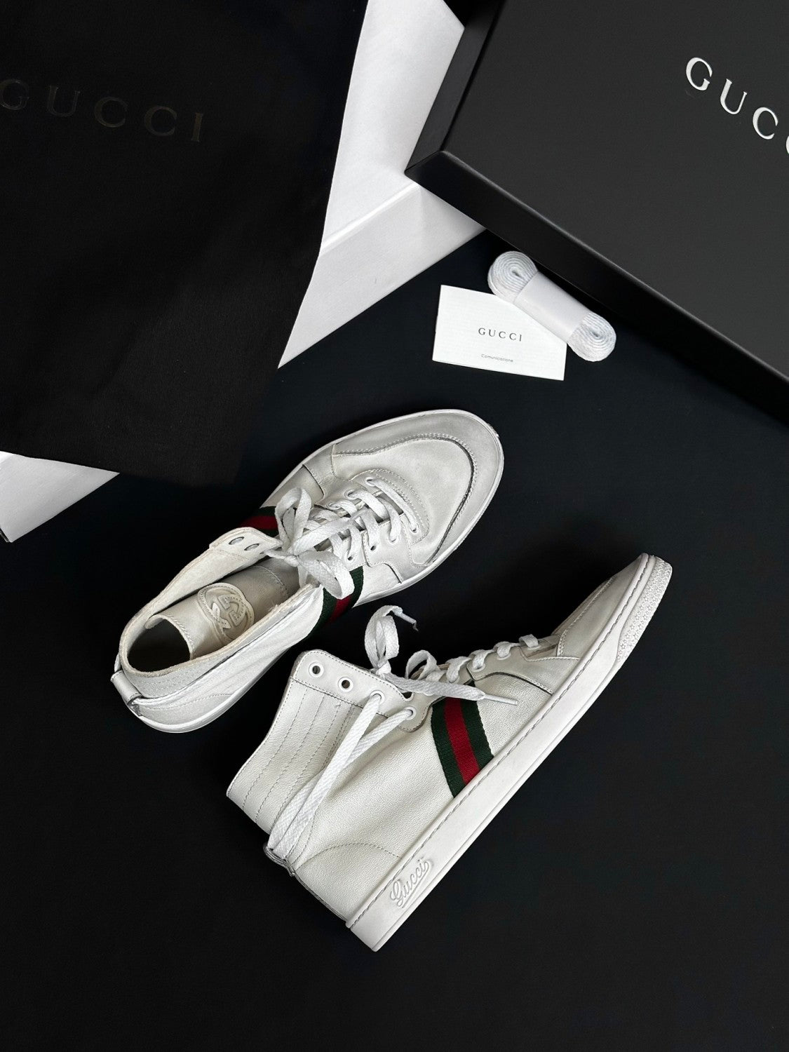 GUCCI Men's Stretch High-top Sneaker in Black Leather #378602