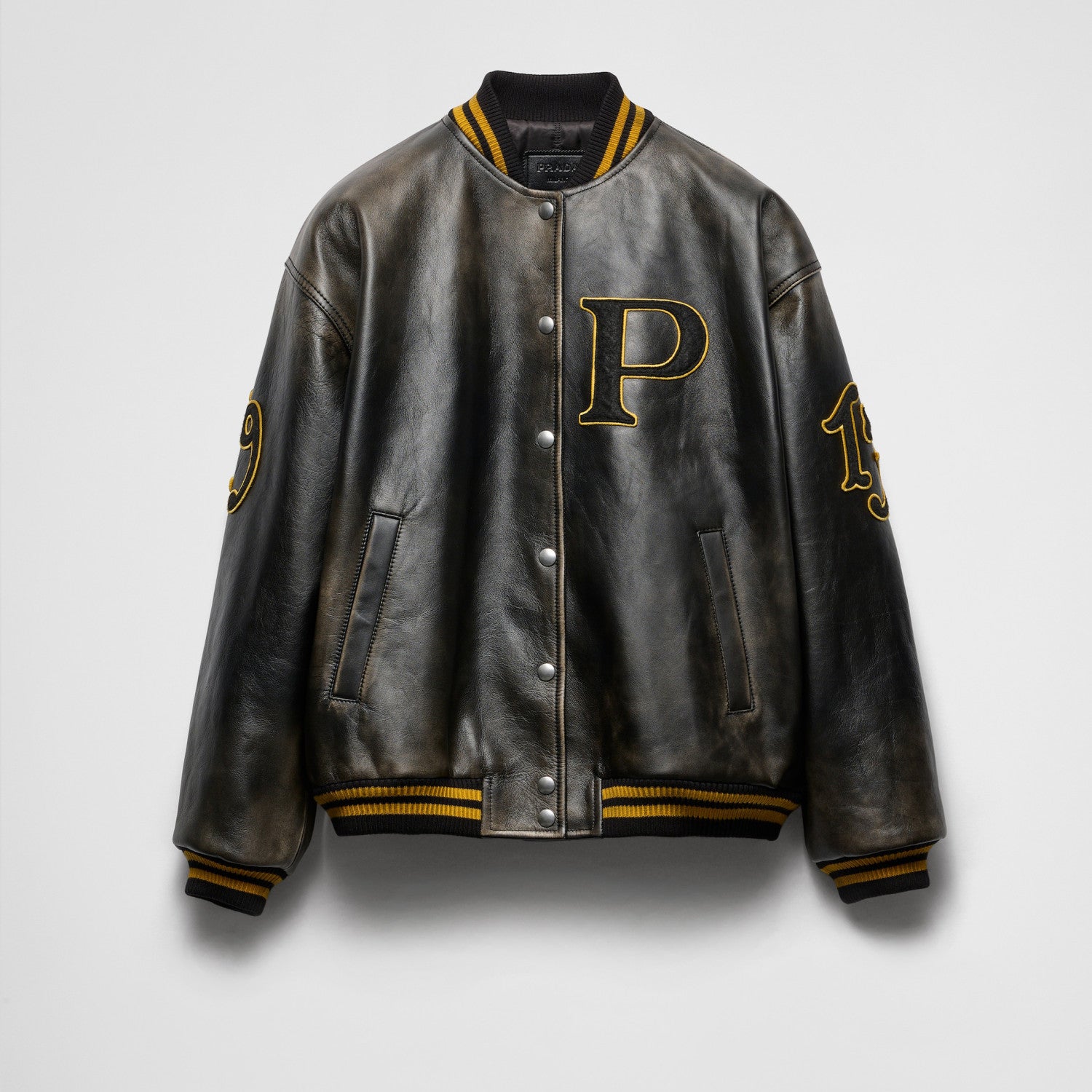 Prada Men's And Women's Fall And Winter Retro Letters High Street Leather Jacket Lapel Single-breasted Jacket Coat Ngvp #9223