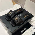 Chanel Gold Lock Square Toe Slippers #379298