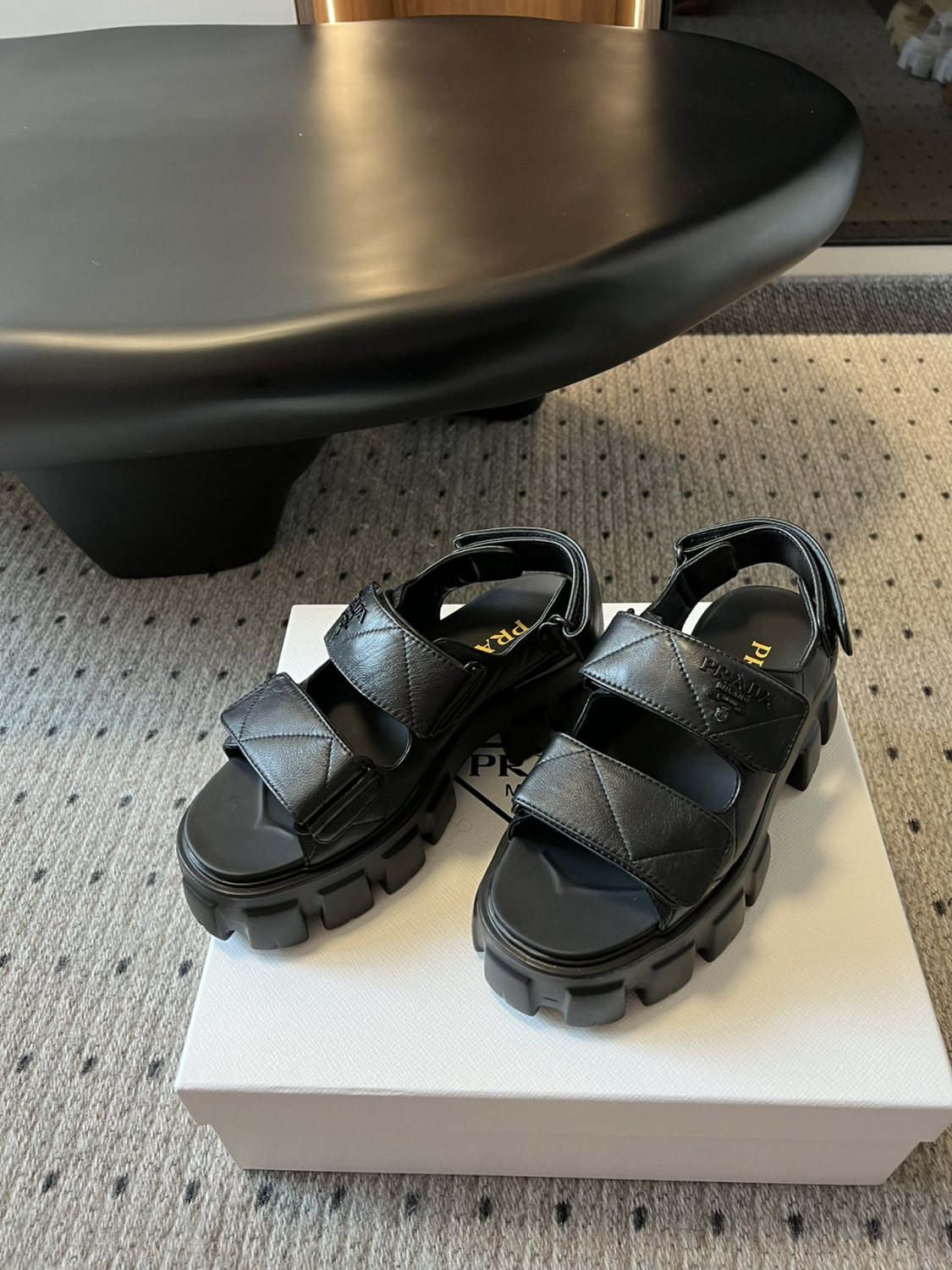 Prada Monolith Nappa Leather Sandals Women's Spring Summer Fashion Casual Solid Colour Sandals Buckle Thick Bottom Shoes #81217