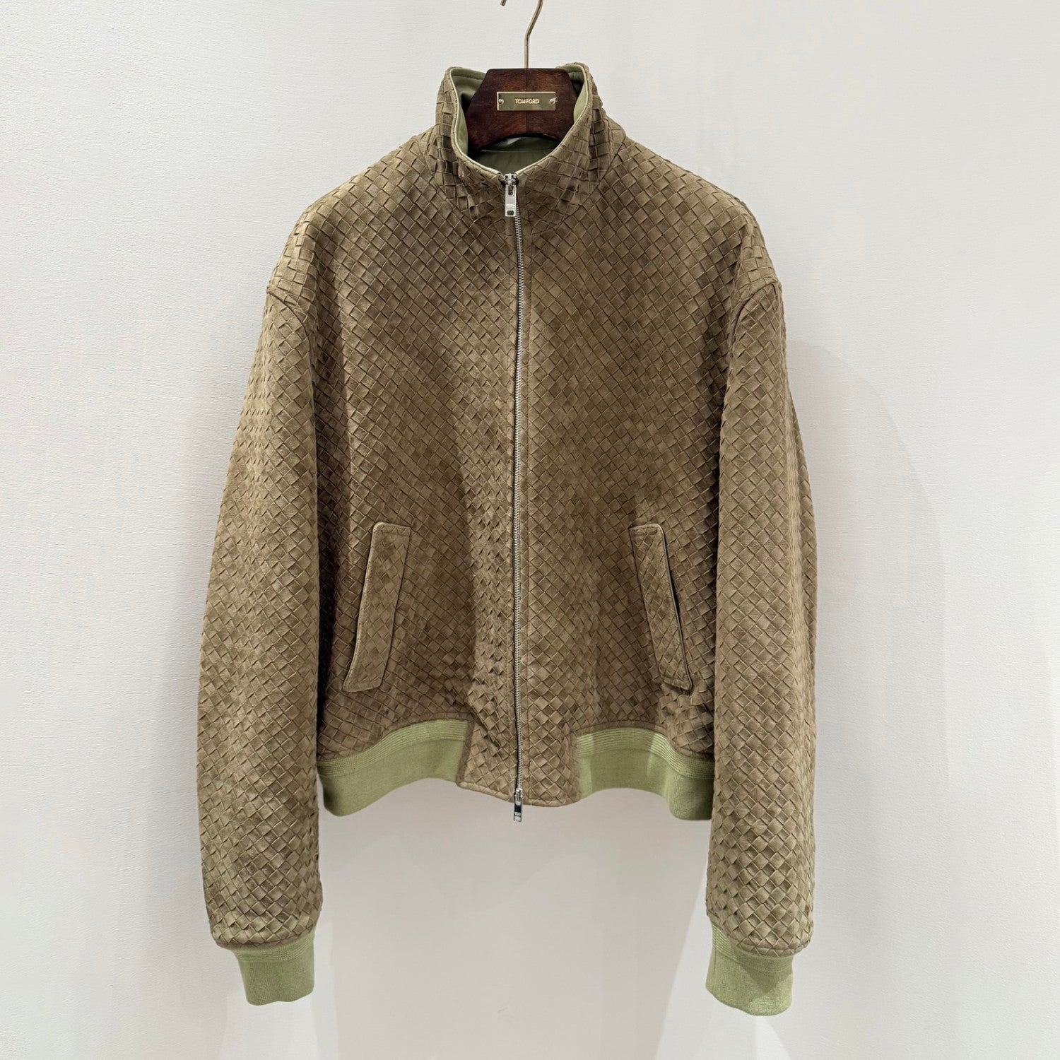 Bottega Veneta Men's And Women's Fall/Winter Fashion Casual Solid Color Hand Knitted Sheepskin Suede Zipper Jacket #78925