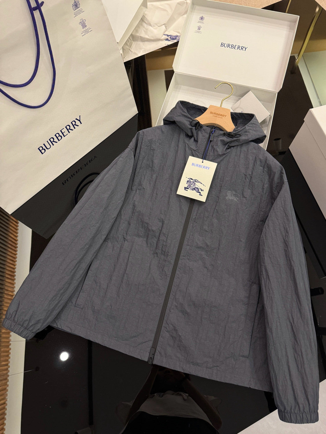 Burberry Men's Spring & Autumn EKD Badge Nylon Solid Color Long Sleeve Zipper Loose Hooded Jacket #76111