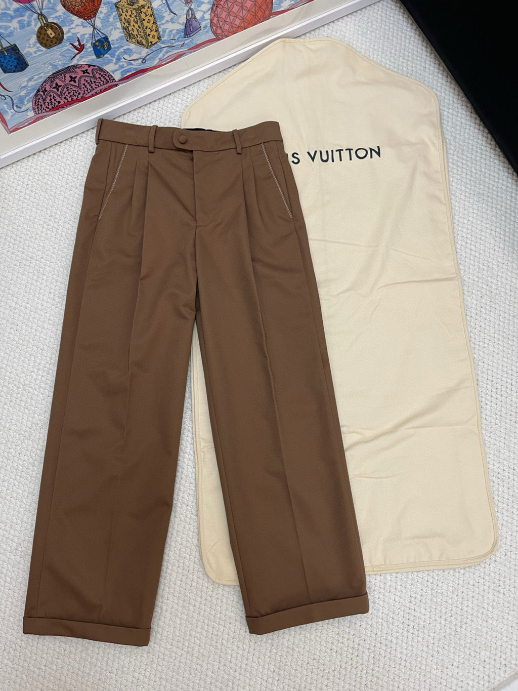 Louis Vuitton Men's Spring & Autumn Solid Color Button Mid Waist Straight Leg Casual Pants #75527