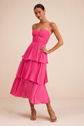 Cascading Crush Hot Pink Tiered Midi Dress