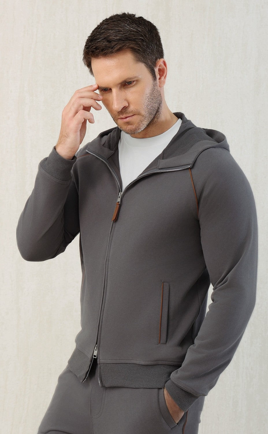 Brunello Cucinelli Men's Techno Cotton French Terry Hooded Long Sleeve Casual Athletic Sweatshirt Solid Color Zipper Spring Jacket Ngvp #1675