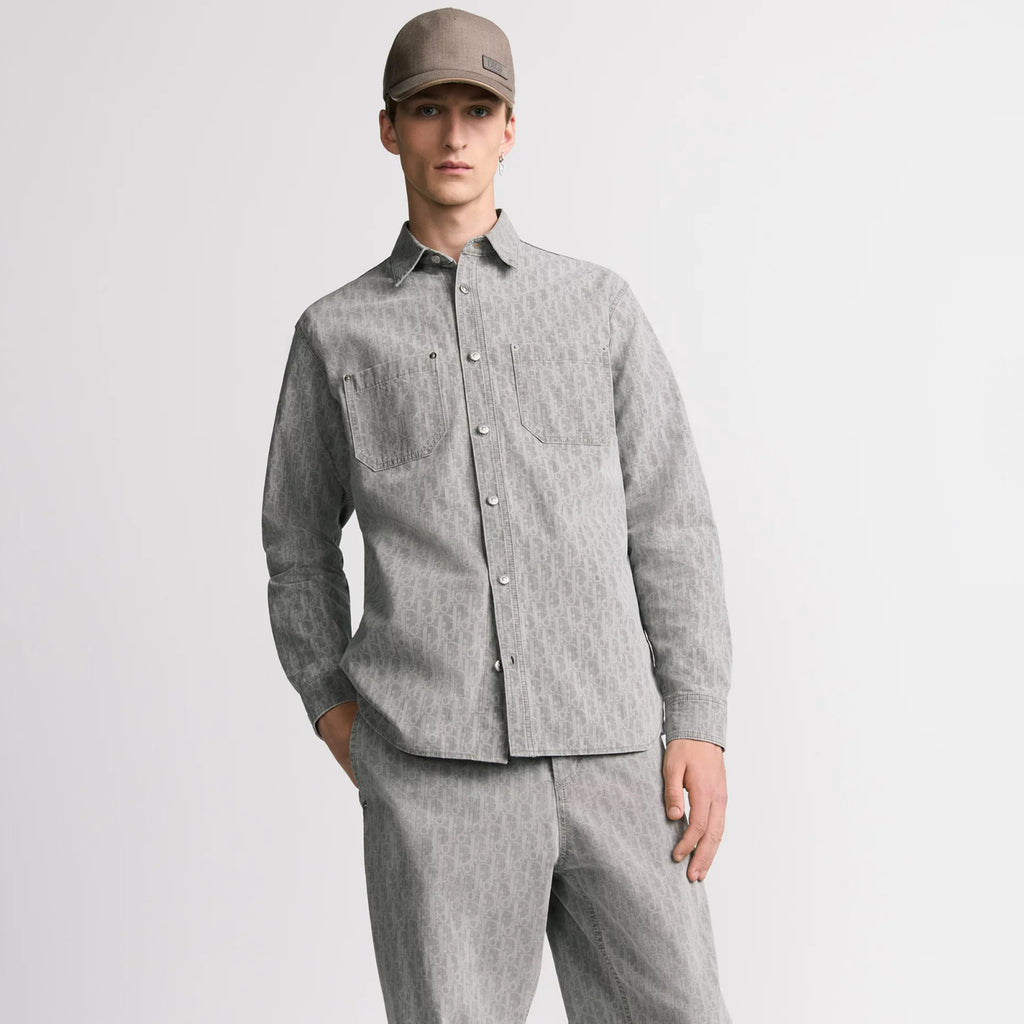 Dior Men's Spring And Fall Letters Full Print Lapel Single Breasted Long Sleeved Denim Shirt Jeans Pants Set Suit #74966