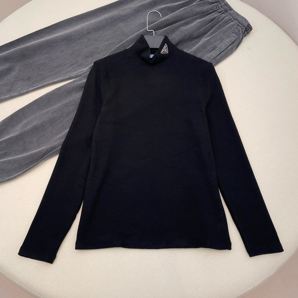 Prada Men's Women's Plain Knit Stand Collar Sweater Solid Colour Logo Fashion Casual Long Sleeve Pullover Sweater Top  #71854