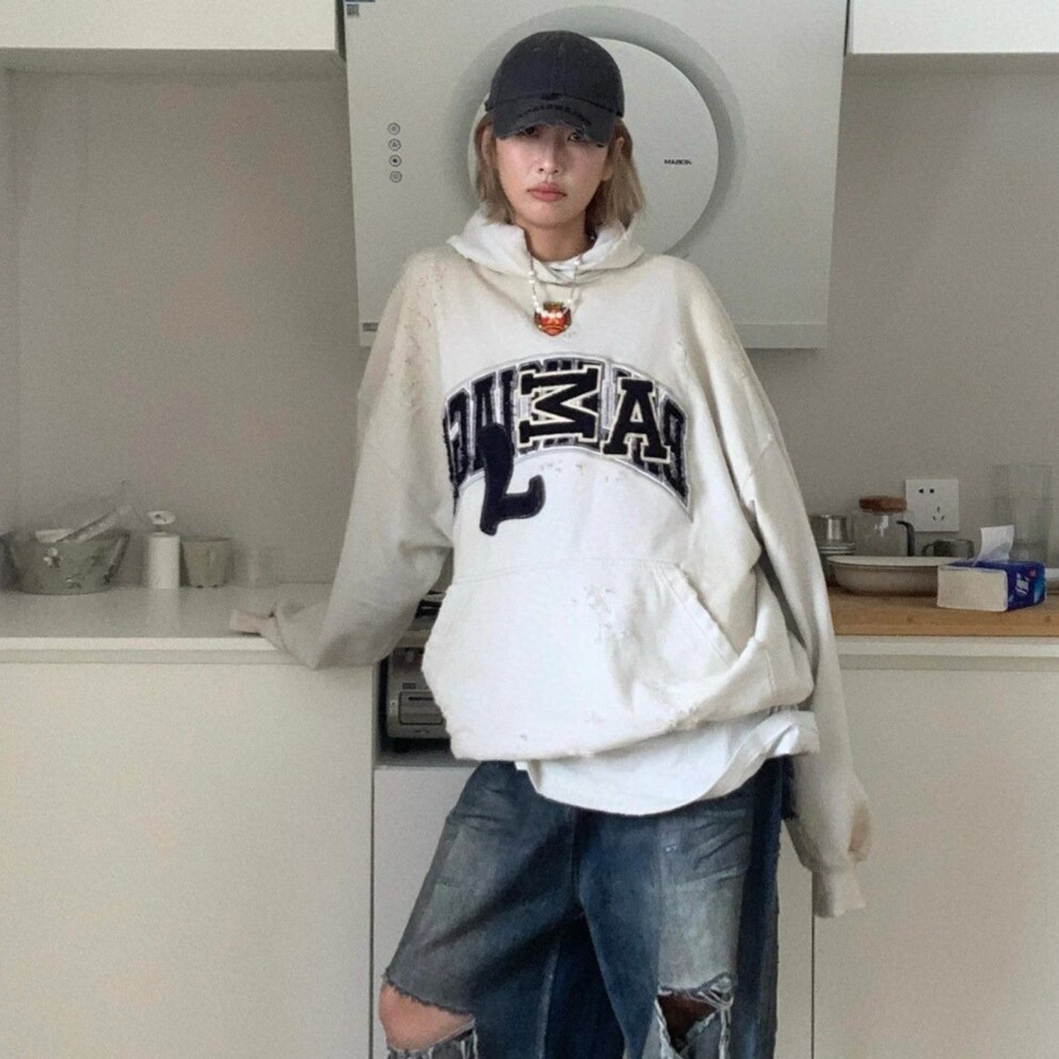 Balenciaga Men's Women's Spring And Autumn Fashion Retro Old Silhouette Washed Solid Color Cotton Casual Hooded Sweater Ngvp #7881