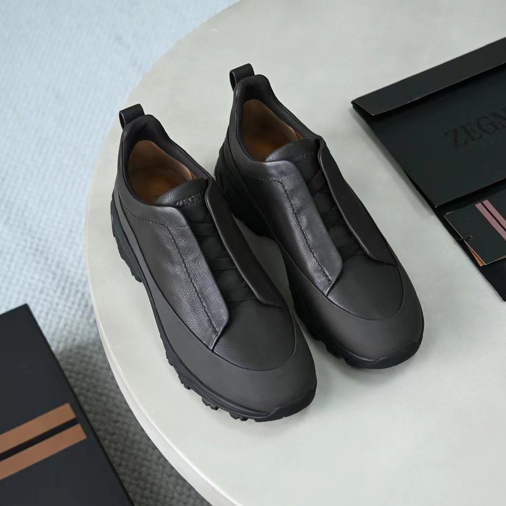 Ermenegildo Zegna Triple Stitchâ„?Monte Men's Fall/Winter Fashion Casual Round Toe Slip On Leather Suede Low Top Slip On Sneakers Shoes #78782