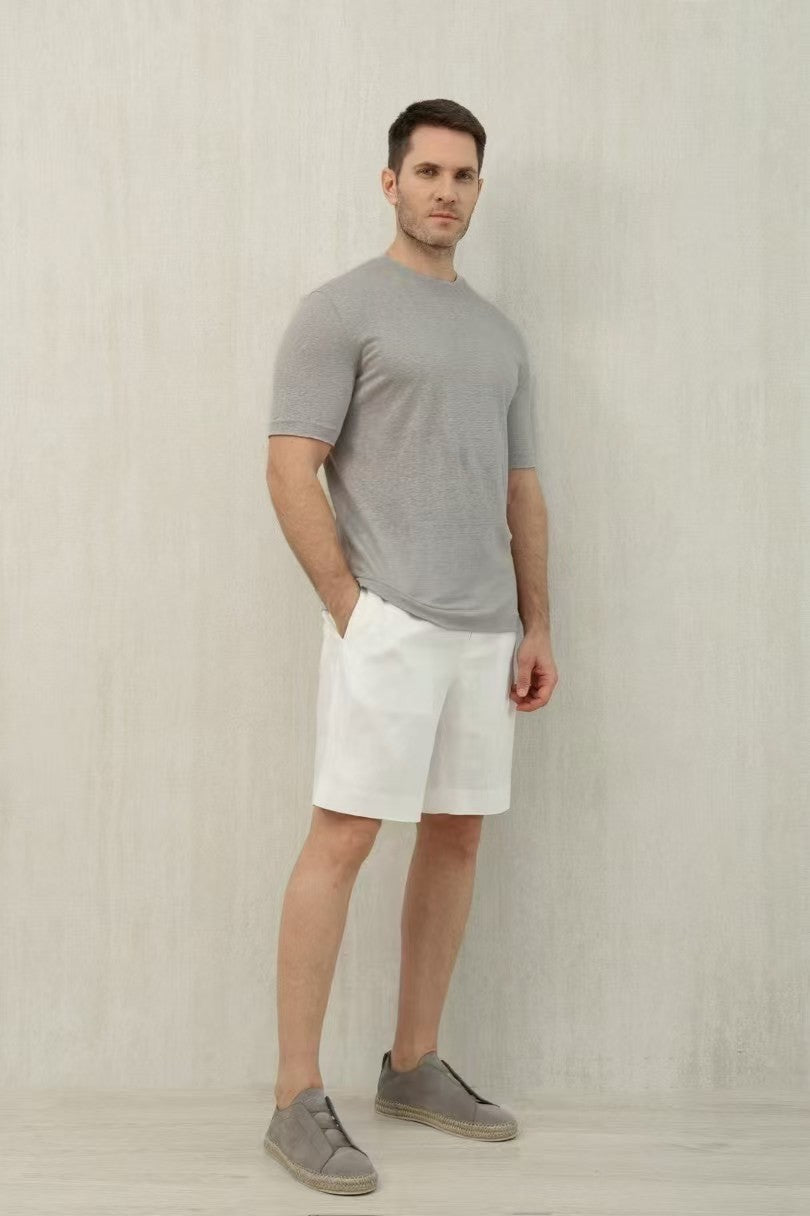 Ermenegildo Zegna Men's Summer Mid Waist Straight Solid Color Linen Casual Shorts Ngvp #1234