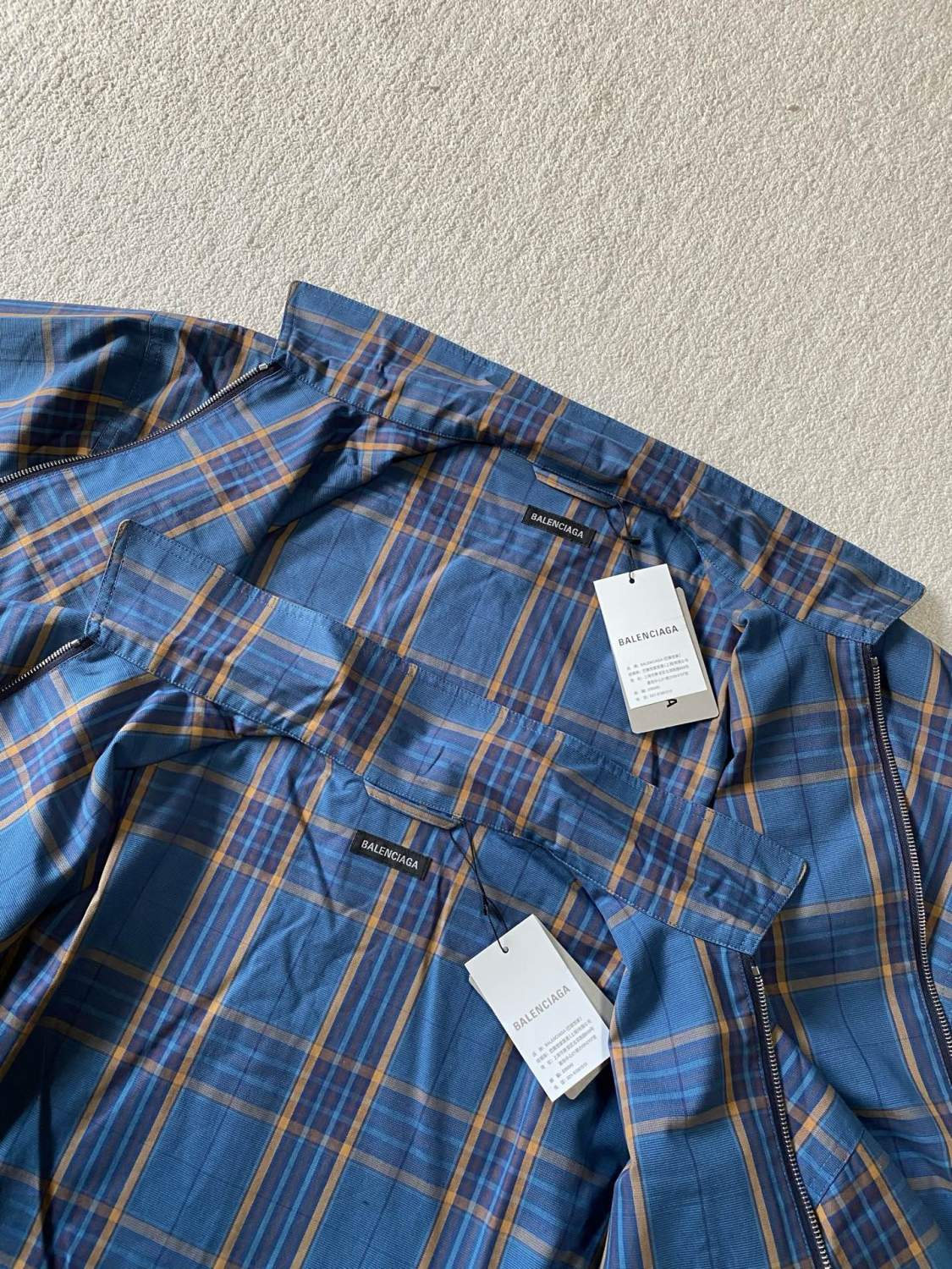 Balenciaga Men's Checkered Cotton Long-Sleeve Spring/Fall Solid-Color Collared Loose-Fit Zipper Shirt Ngvp #2723