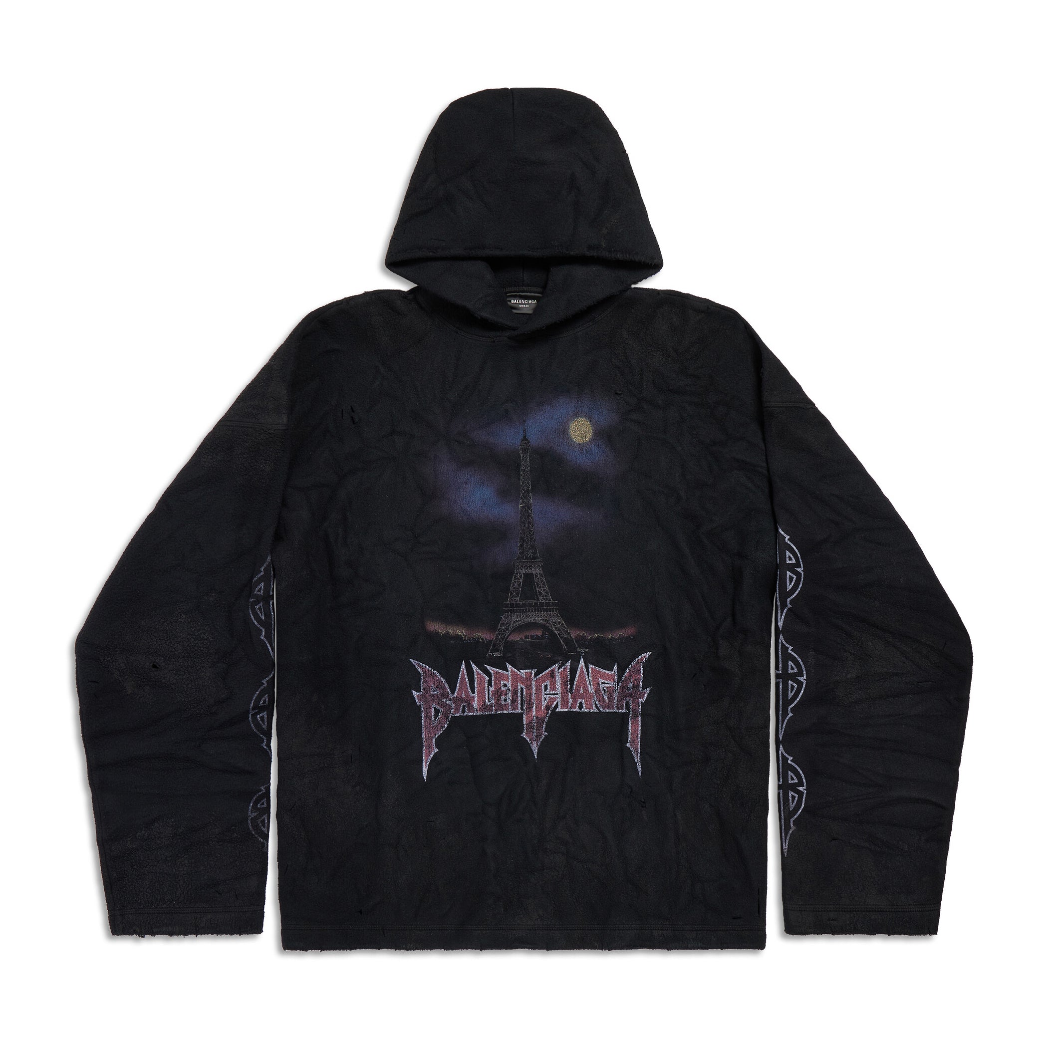 Balenciaga Men And Women With The Same Models Spring And Fall Do Old Do Fake Holes Washed Hooded Sweatshirt Pullover Paris Moon No Pocket Hoodie Oversized Black Faded #72926