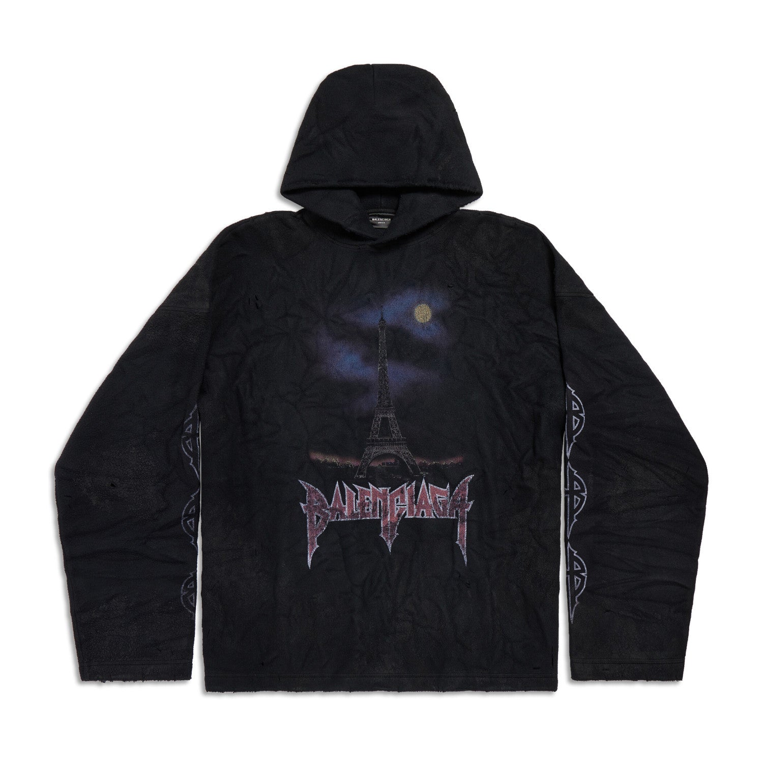 Balenciaga Men And Women With The Same Models Spring And Fall Do Old Do Fake Holes Washed Hooded Sweatshirt Pullover Paris Moon No Pocket Hoodie Oversized Black Faded #72926