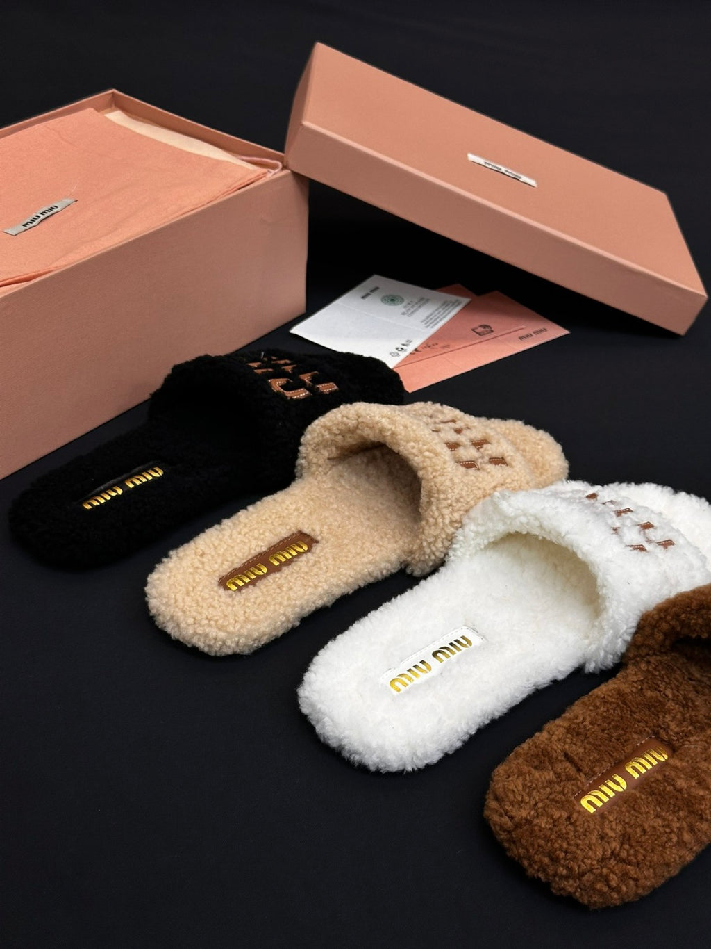 MiuMiu Women's Fall/winter Fashion Casual Round Toe Open Toe Flat Soled Shearling Slippers Shoes#78477