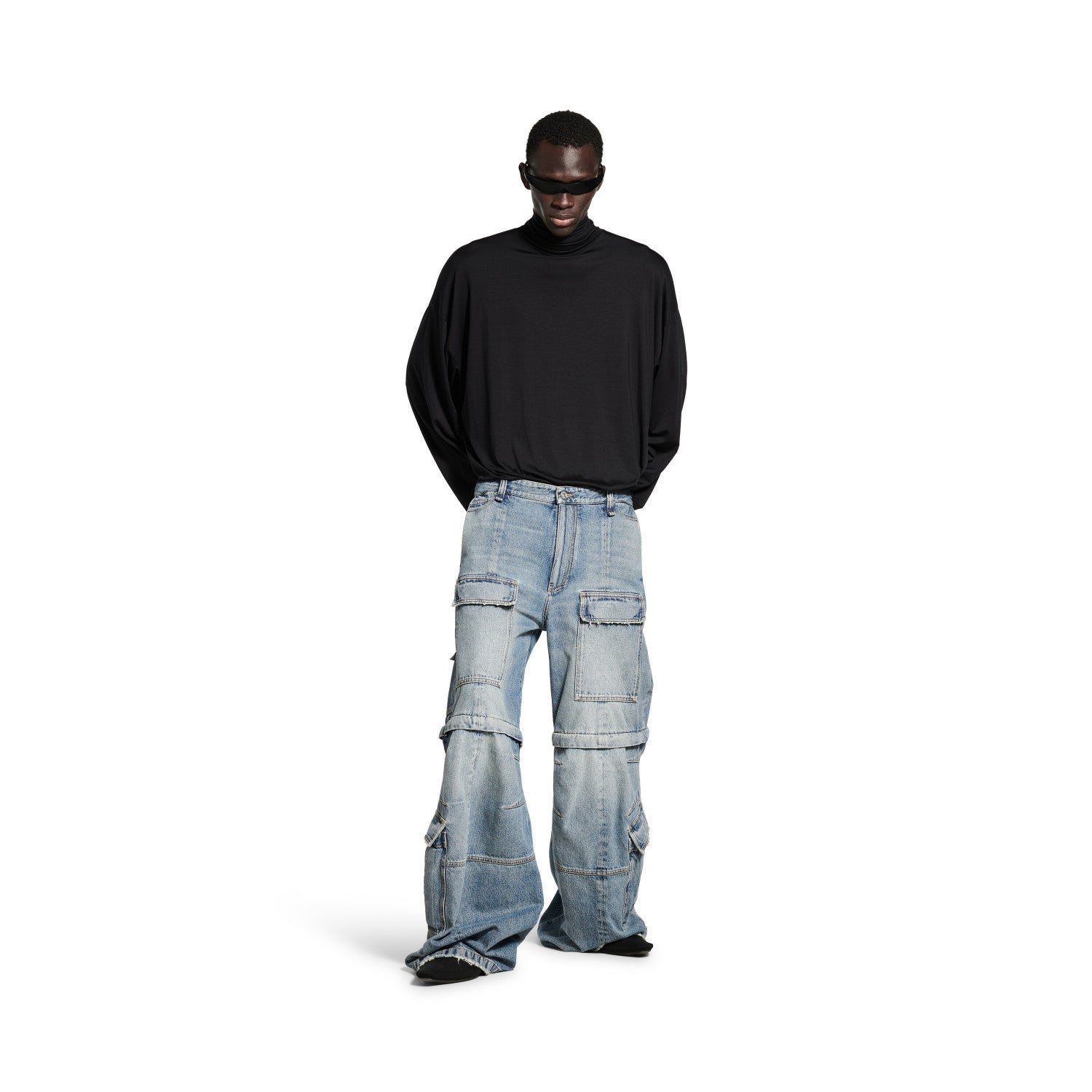 Balenciaga Men's Women's Four Seasons Cotton Solid Color Mid Waist Cargo Flare Trousers Denim Pants Ngvp #1395