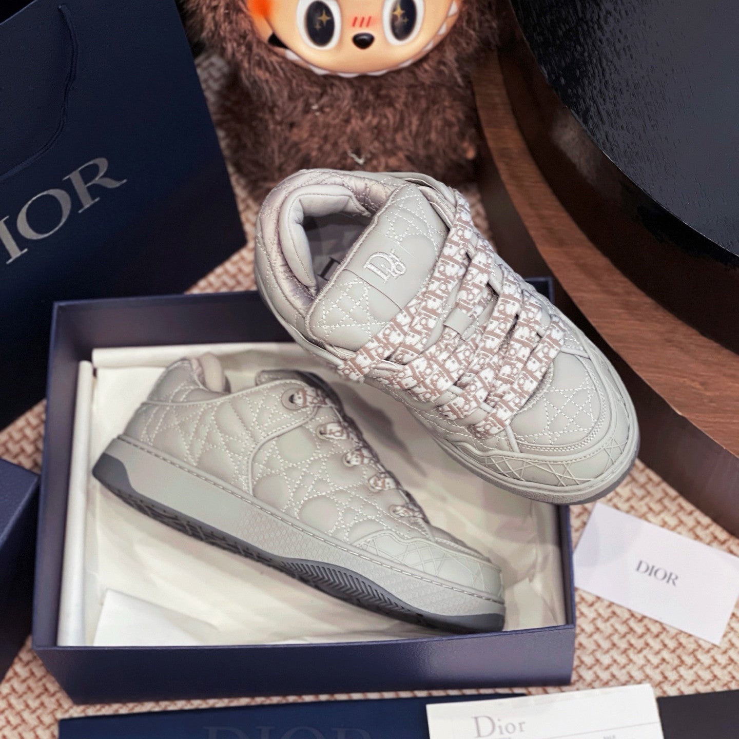 Dior B9S Men's Mesh Fabric Round Toe Thick Sole Lace Up Low Top Leather Casual Board Shoes #76362