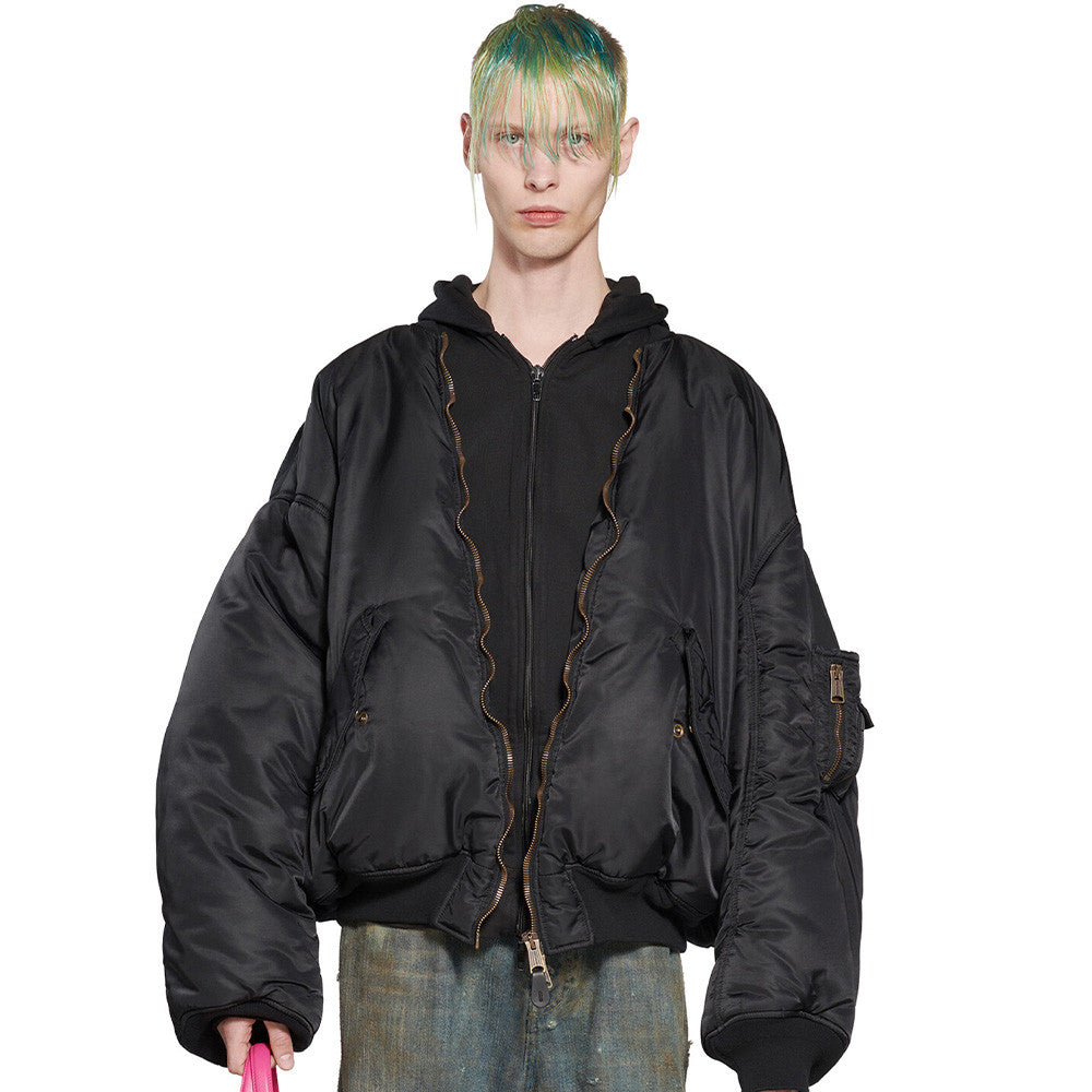Balenciaga Men's Spring And Autumn Black Patchwork Hooded Pilot Loose Long Sleeve Cotton Jacket Ngvp #6958