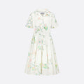 Dior Kid's Summer Floral Printed Lapel Mid-Length Fitted Short Sleeve Flared Dress #31291