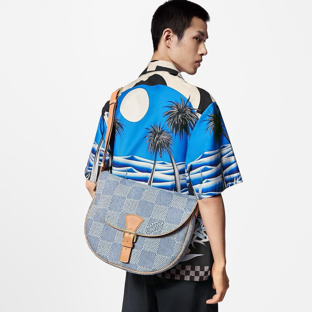 Louis Vuitton Montsouris Men's Solid Vintage Magnetic Buckle Closure Coated Canvas Denim Shoulder Crossbody Bag Bags #76845