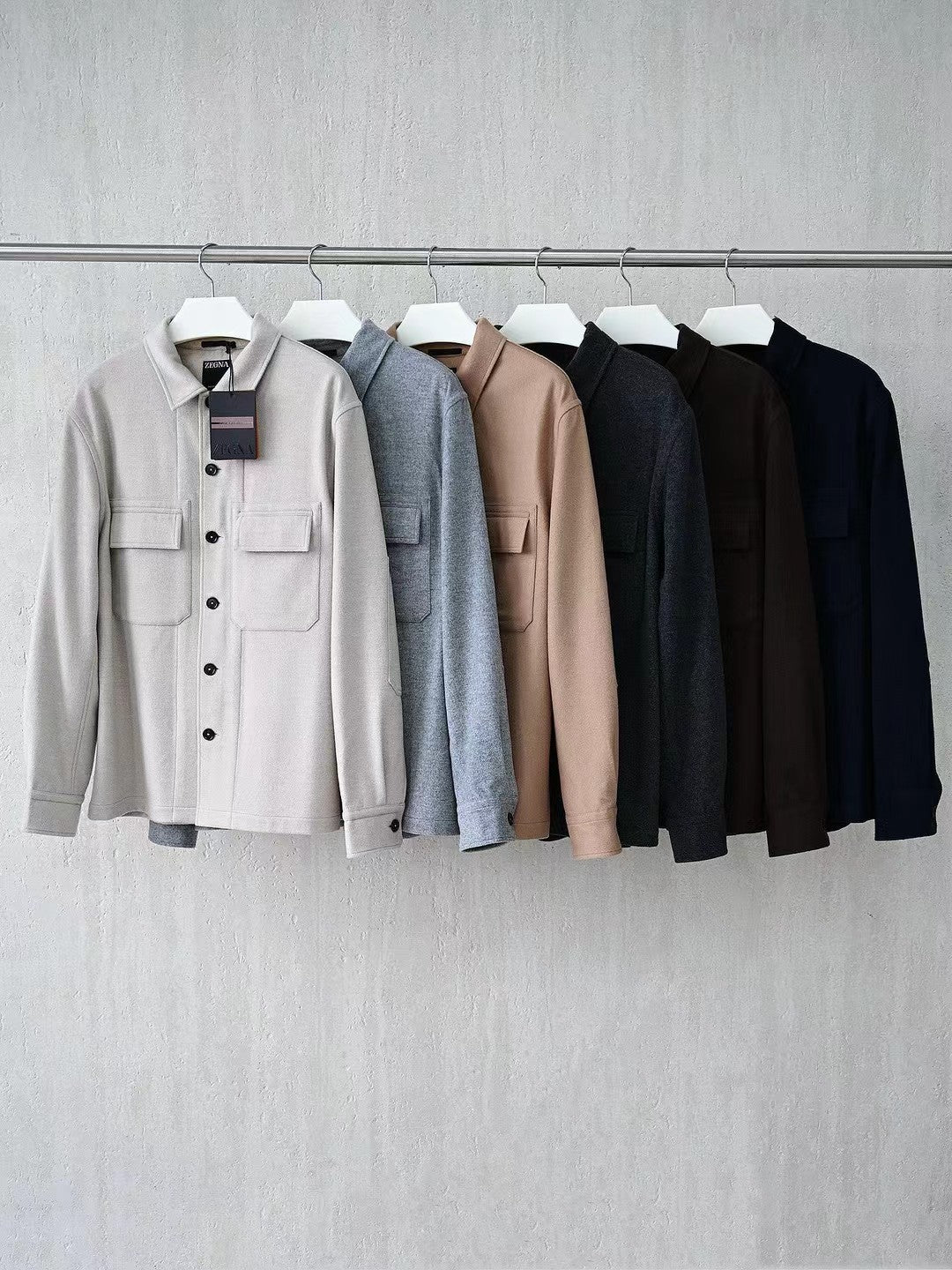 Ermenegildo Zegna Oasi Cashmere Alba Shirt Jacket Men's Luxury Solid Color Temperament Wool Shirt Fashion Casual Lapel Single Breasted Shirt Jacket Ngvp #2493